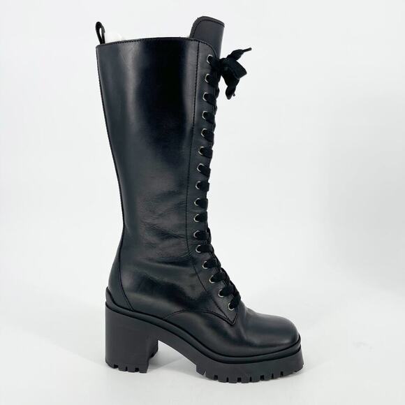 Miu Miu Black Military Combat Square Toe Chunky Block Heel Lug Sole Boot IT 37.5 - Picture 2 of 13